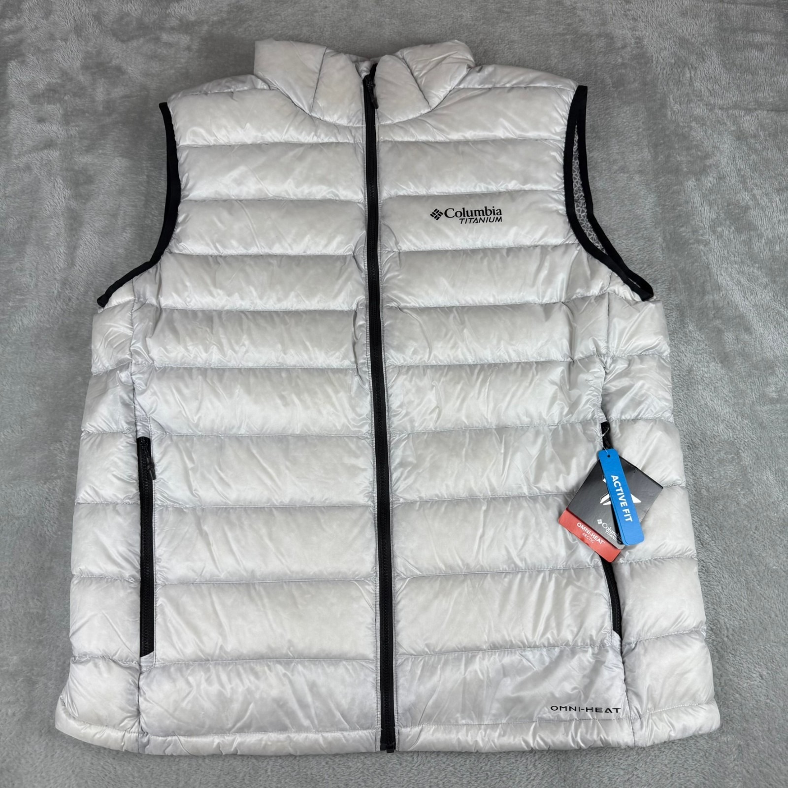 Columbia Arctic Crest Goose Down Vest Mens Large Nimbus Gray Puffer $230 New Nwt